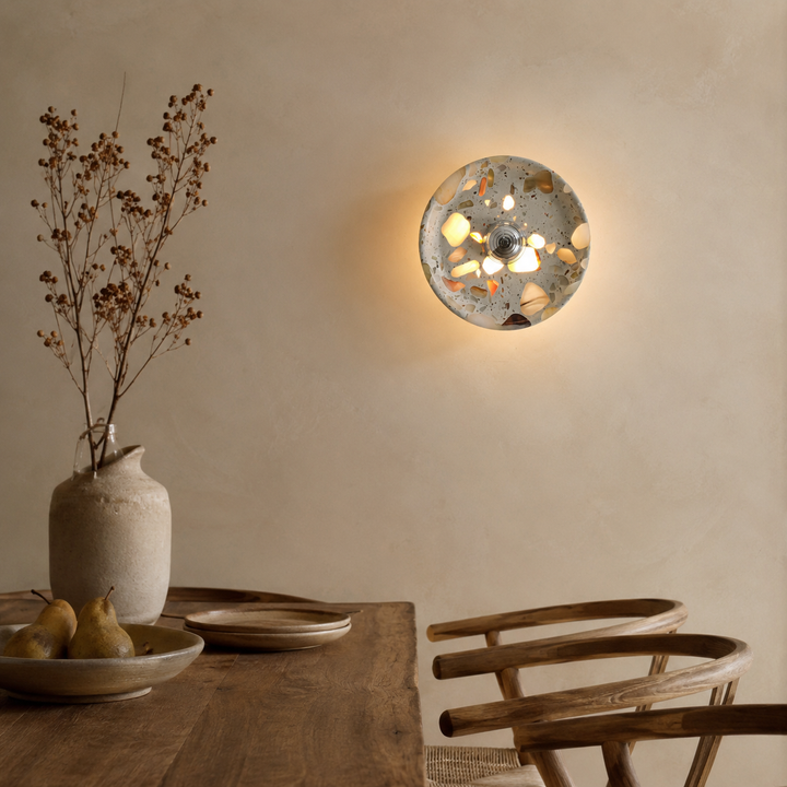 Silver Orbit Translucent Stone LED Wall Light – Wabi-Sabi Round Ambient Sconce