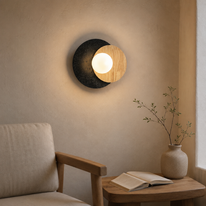6939 Sculptural Black Travertine & Wood Pendant Light – Modern Natural Stone Hanging Lamp for Luxury Interiors