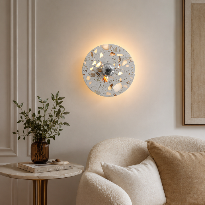 Ivory Mosaic Halo LED Wall Sconce – Silver Wabi-Sabi Bedside Accent Light