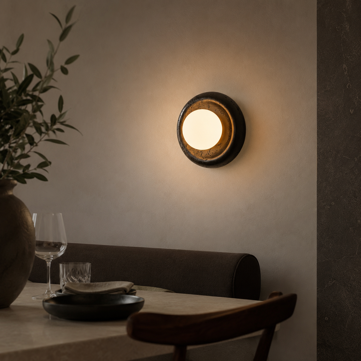 Travolith Model 6927 Black Travertine Globe Wall Light - product view 5