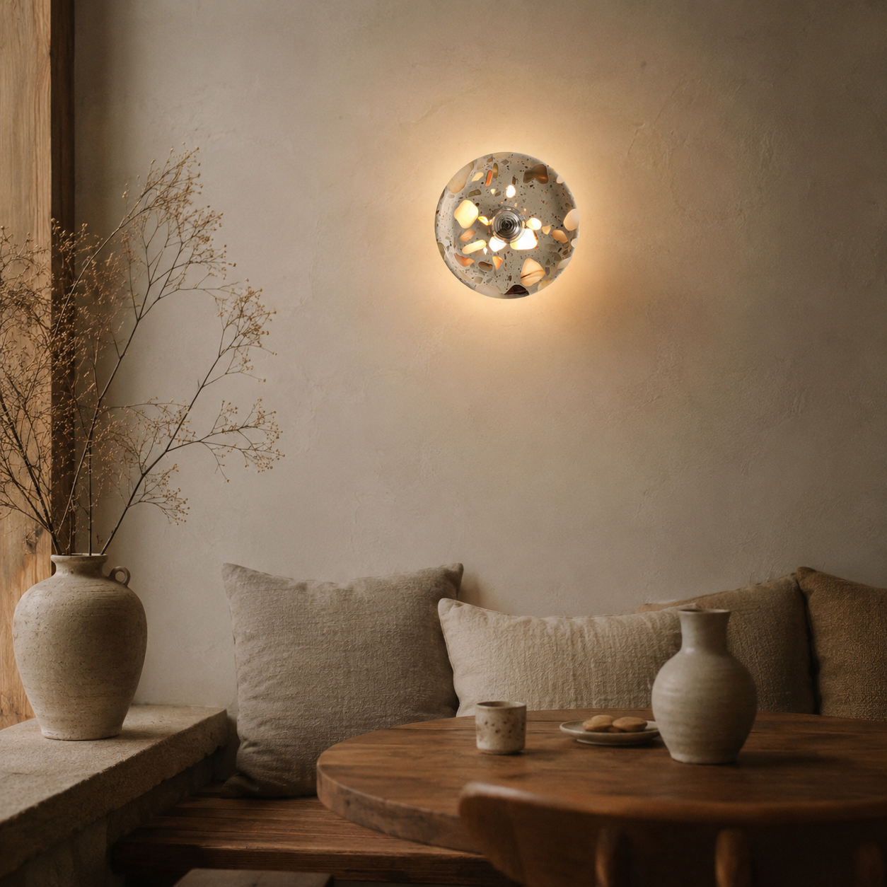 Travolith Silver Orbit Translucent Stone LED Wall Light – Wabi-Sabi Round Ambient Sconce - product view 6