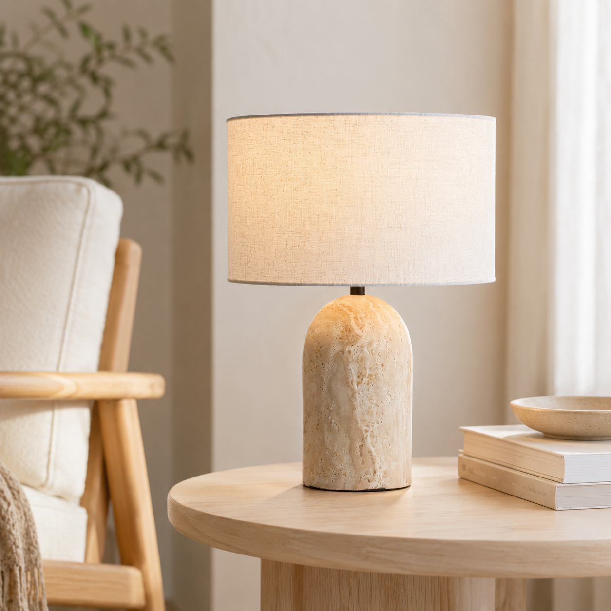 Travolith Travertine & Linen Table Lamp - Model 6703 - product view 3