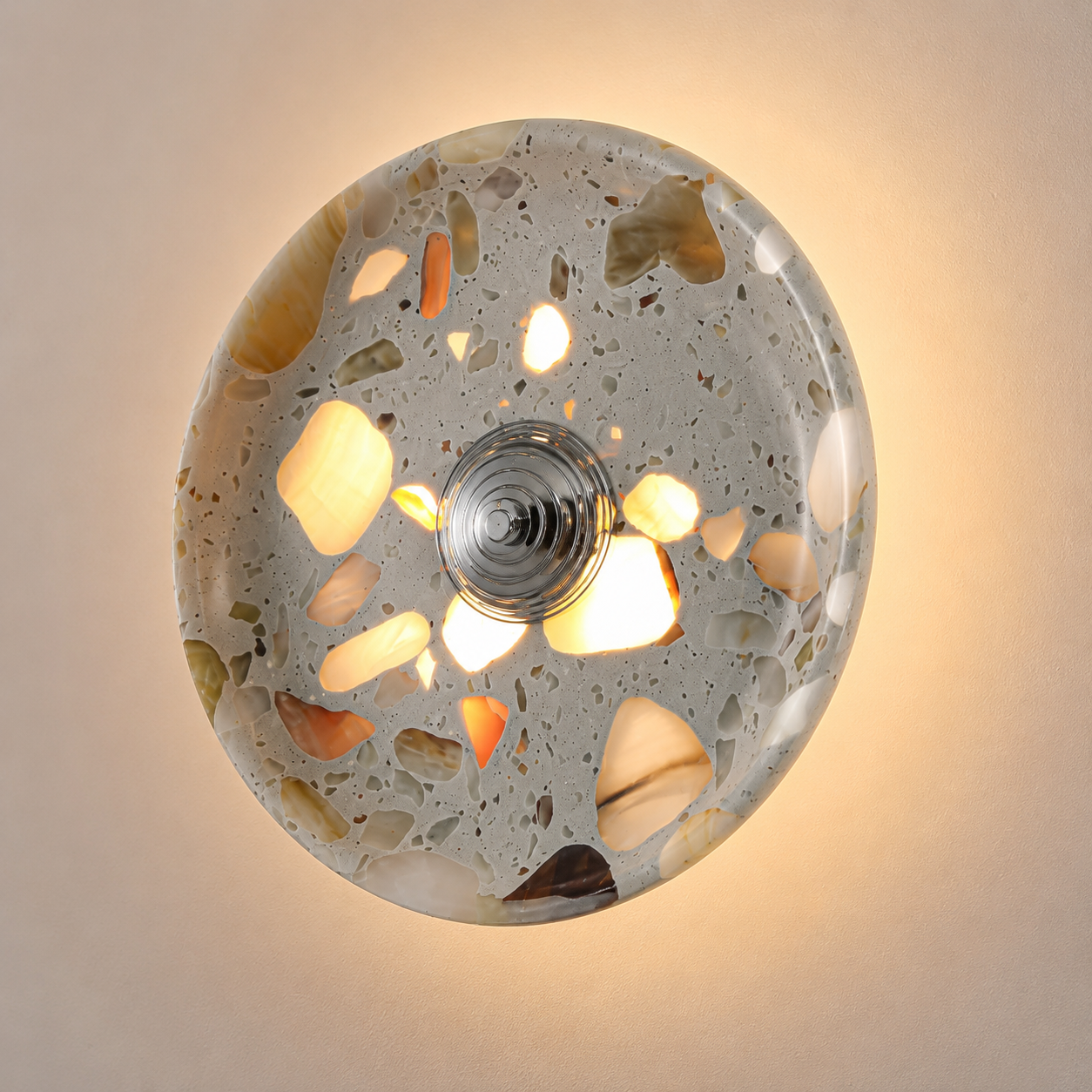 Travolith Silver Orbit Translucent Stone LED Wall Light – Wabi-Sabi Round Ambient Sconce - product view 7