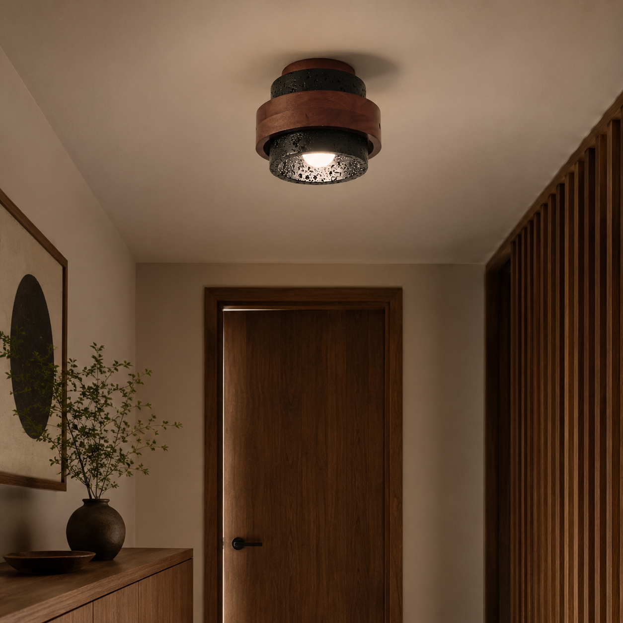 Travolith 6903 Black Travertine Flush Mount – Wood-Wrapped Natural Stone Ceiling Light - product view 6