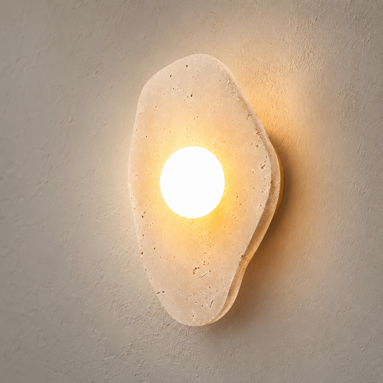 Travolith Wabi-Sabi Travertine Wall Sconce – Natural Stone Ambient Light for Bedroom, Entryway & Hallway - product view 5
