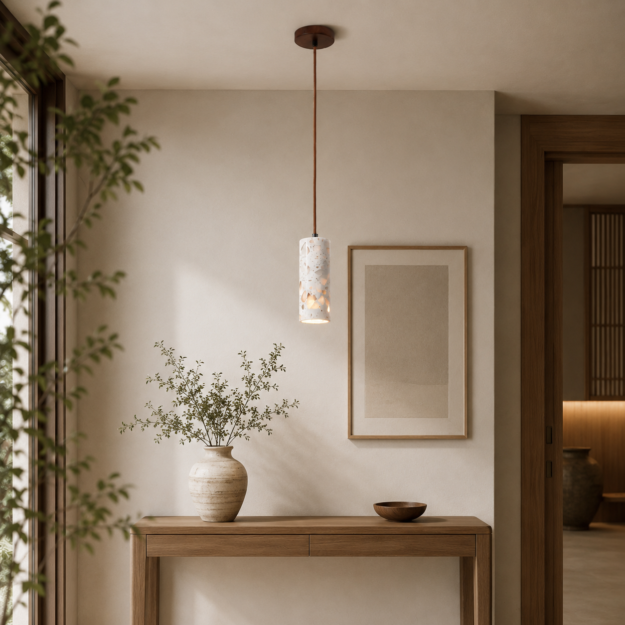 Travolith Model 6520 Natural Wood LED Pendant Light | Minimalist Translucent Stone Style Hanging Lamp for Modern Interiors - product view 5
