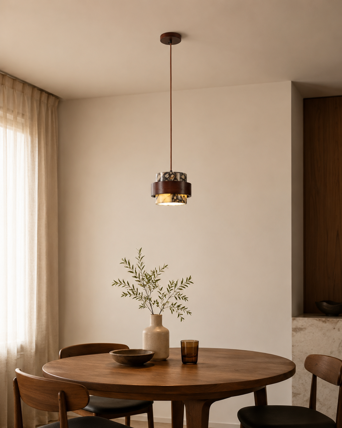 Travolith Graphic Stone Pendant Light – Modern Natural Stone Ceiling Lamp with Brass & Black Metal Frame - product view 3