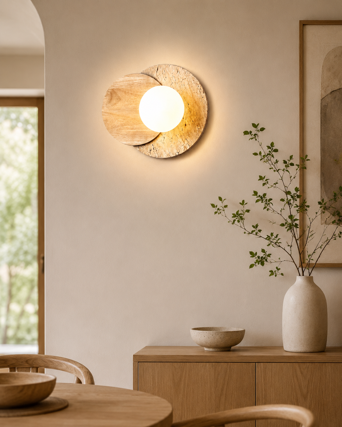 Travolith Japanese Wabi-Sabi Travertine LED Wall Sconce for Bedroom, Living Room, Stairway and Hallway - product view 5