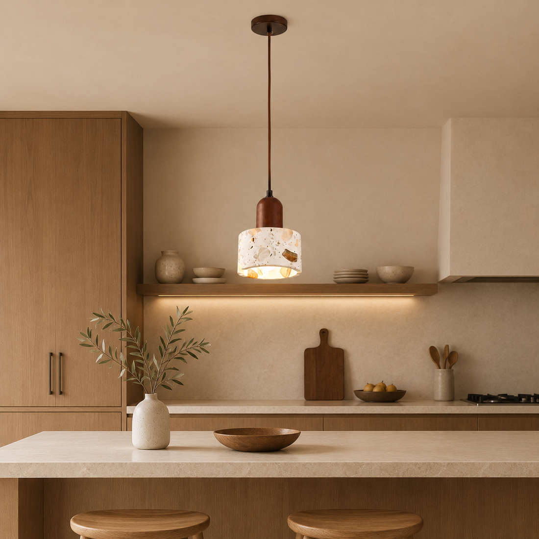 Travolith 6503 Translucent Stone Pendant Light – Brown Metal Hanging Lamp with G9 Base - product view 1