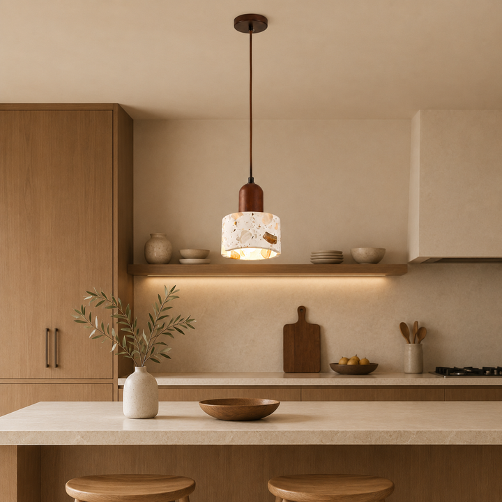 Travolith 6503 Translucent Stone Pendant Light – Brown Metal Hanging Lamp with G9 Base