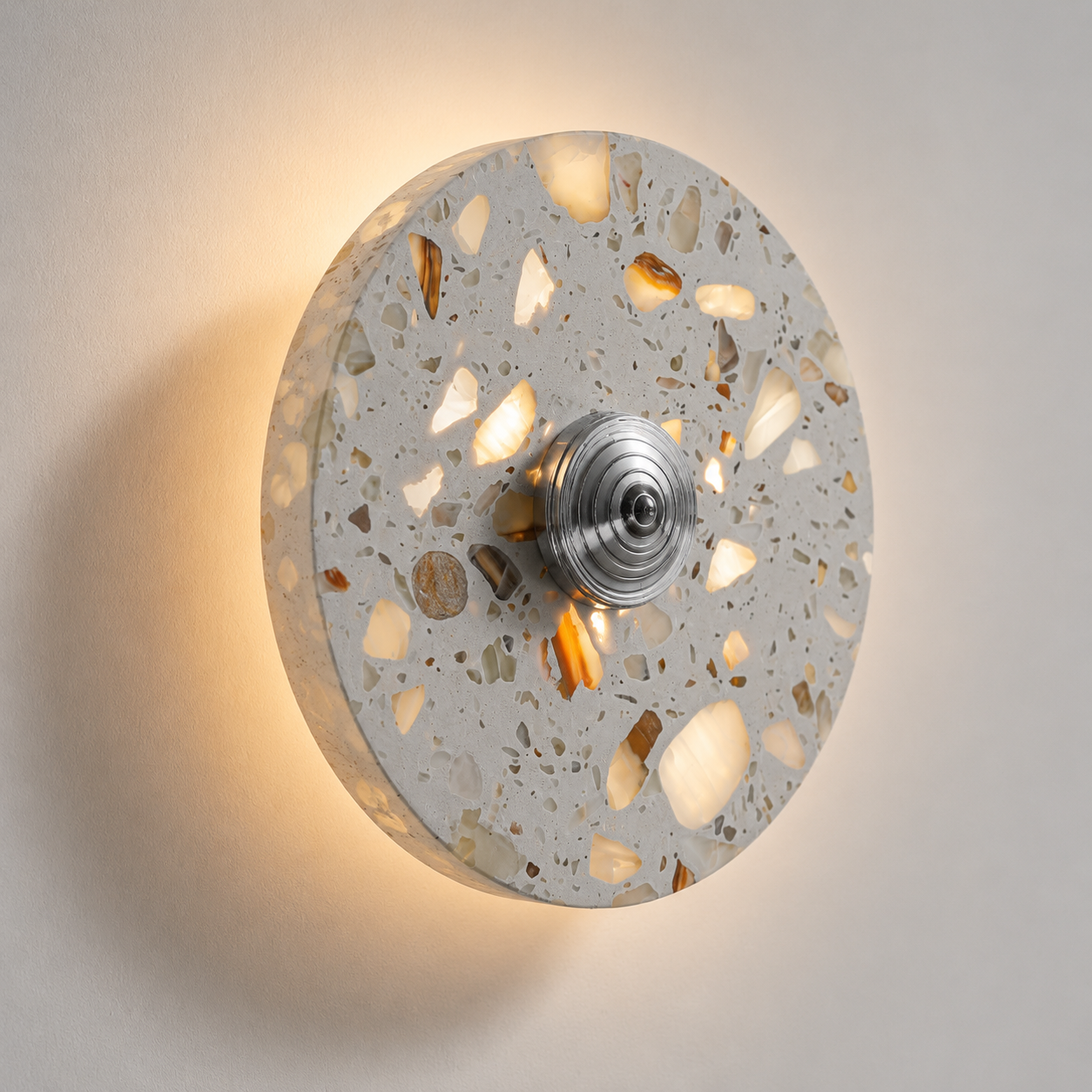 Travolith Ivory Mosaic Halo LED Wall Sconce – Silver Wabi-Sabi Bedside Accent Light - product view 4
