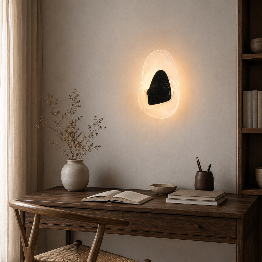 Travolith Black Travertine Glass Wall Light – Sculptural Warm LED Sconce for Modern Interiors - product view 1