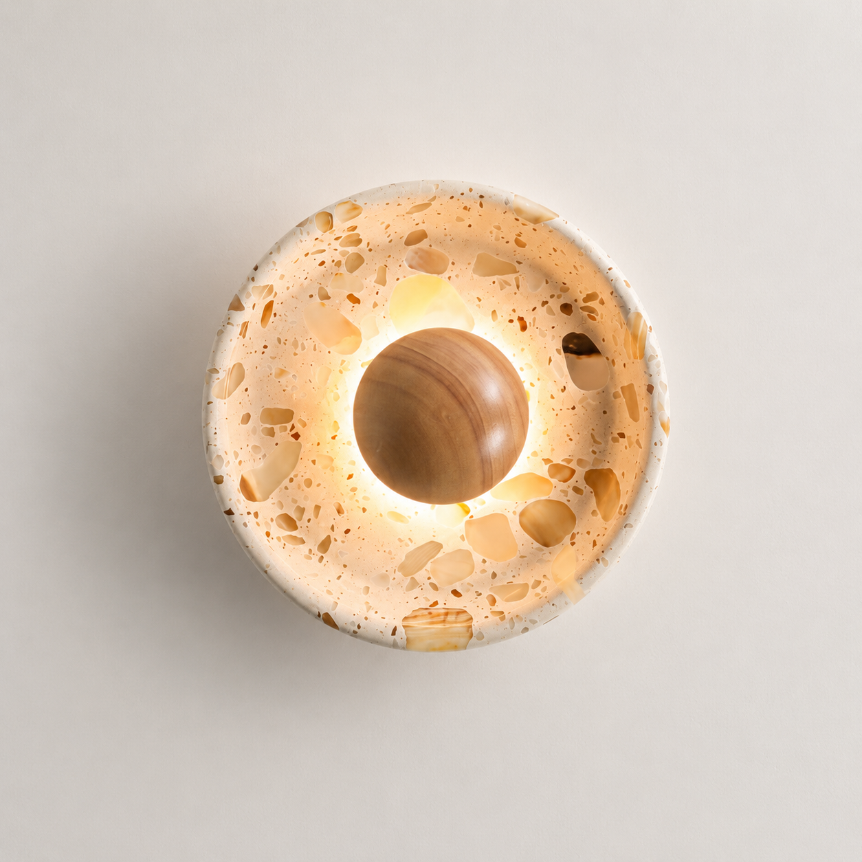 Travolith Amber Cove Travertine LED Wall Lamp – Wabi-Sabi Half-Dome Bedside Sconce - product view 4