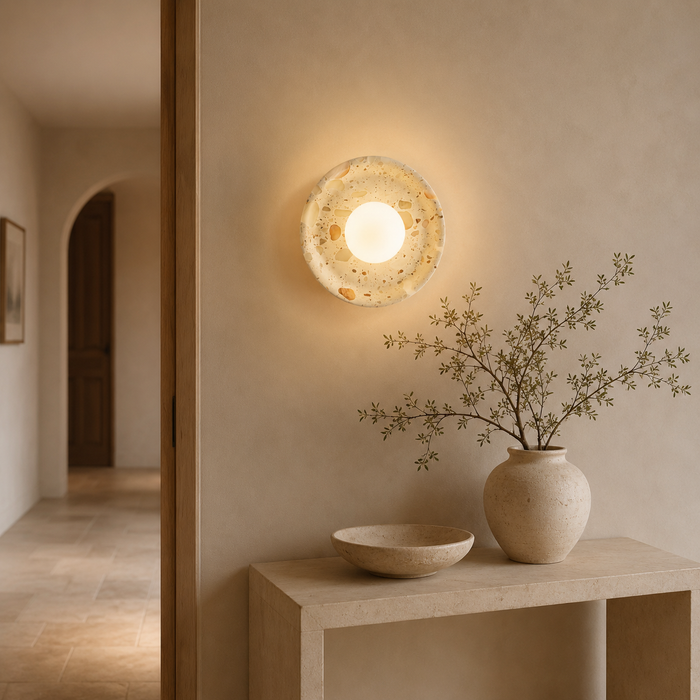 Luminous Stone Halo Wall Sconce – French Wabi-Sabi Ambient Light