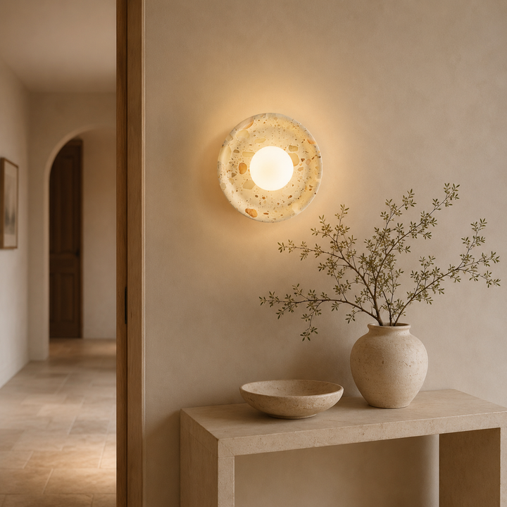 Luminous Stone Halo Wall Sconce – French Wabi-Sabi Ambient Light