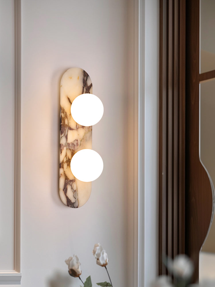 Travolith Patterned Stone Triple-Globe Wall Light – Vertical Natural Stone Sconce with Brass Details - product view 12