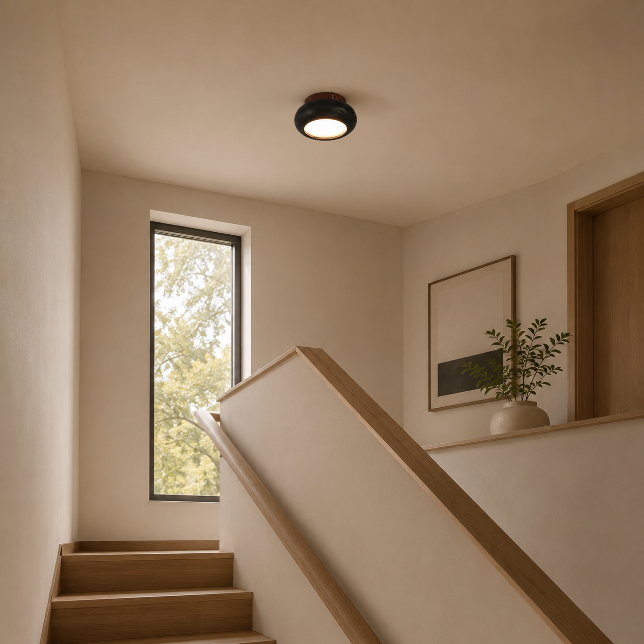 Travolith 6901 Black Travertine Ceiling Light – Natural Stone LED Fixture with Warm Wood Accent - product view 6