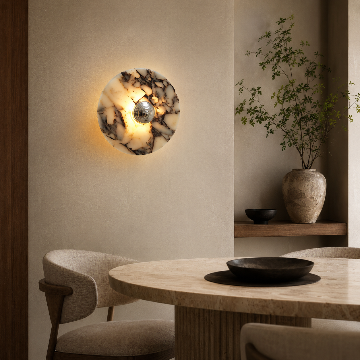 Travolith Patterned Stone LED Wall Light – Brass and Chrome Decorative Sconce in Three Sizes - product view 4