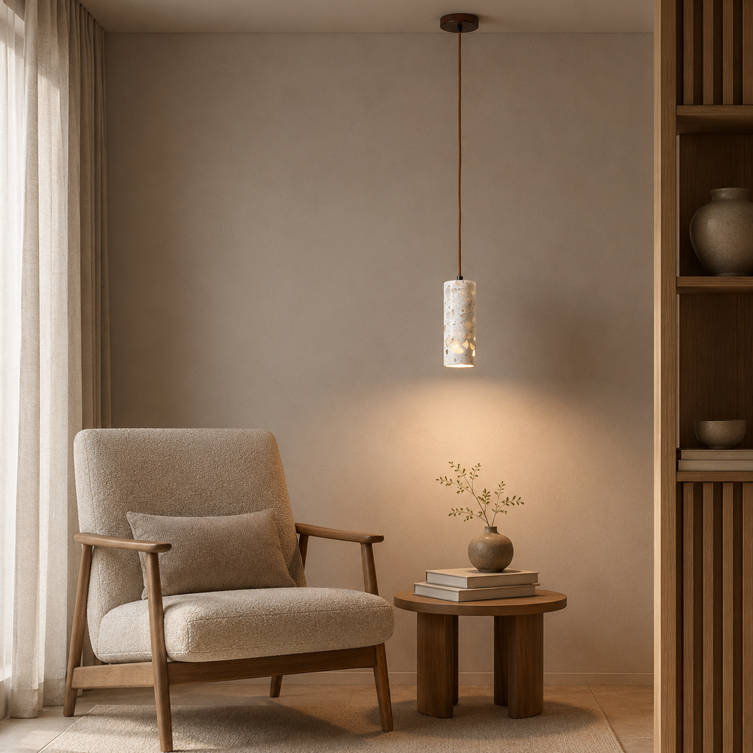 Travolith Model 6520 Natural Wood LED Pendant Light | Minimalist Translucent Stone Style Hanging Lamp for Modern Interiors - product view 1