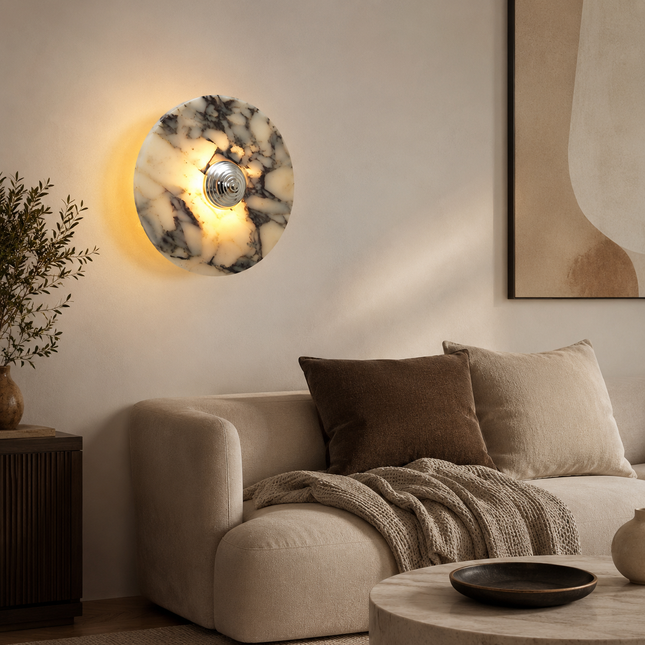 Travolith Patterned Stone LED Wall Light – Brass and Chrome Decorative Sconce in Three Sizes - product view 5