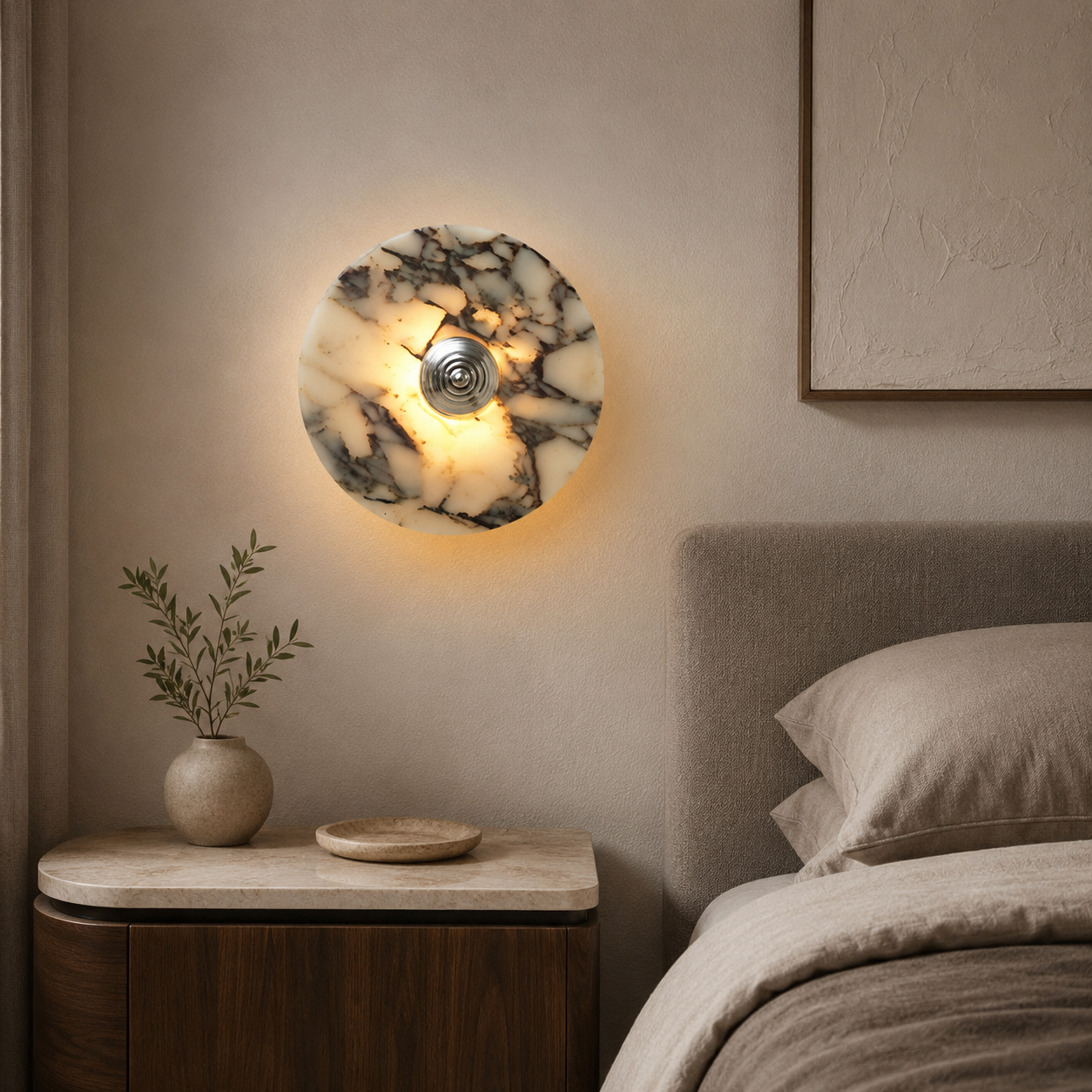Travolith Patterned Stone LED Wall Light – Brass and Chrome Decorative Sconce in Three Sizes - product view 6