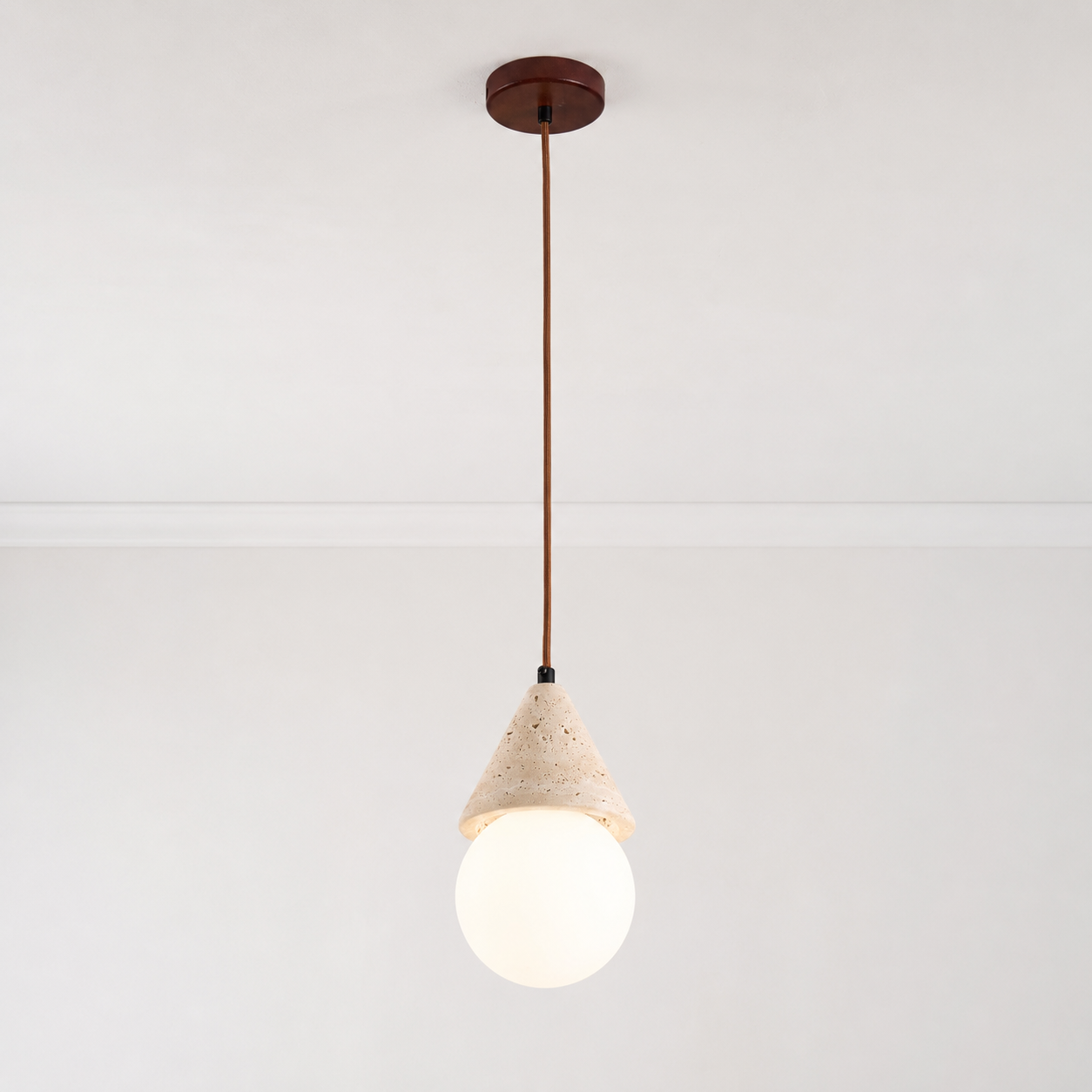 Travolith Wabi-Sabi Yellow Travertine Globe Pendant Light – Vintage Bedside Ceiling Lamp - product view 3