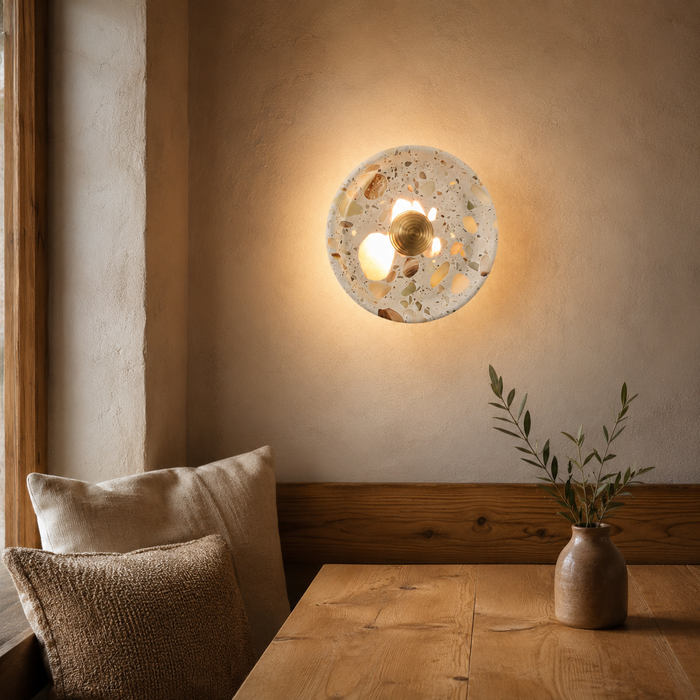 Moonstone Ring LED Wall Sconce – Round Wabi-Sabi Bedside Ambient Light