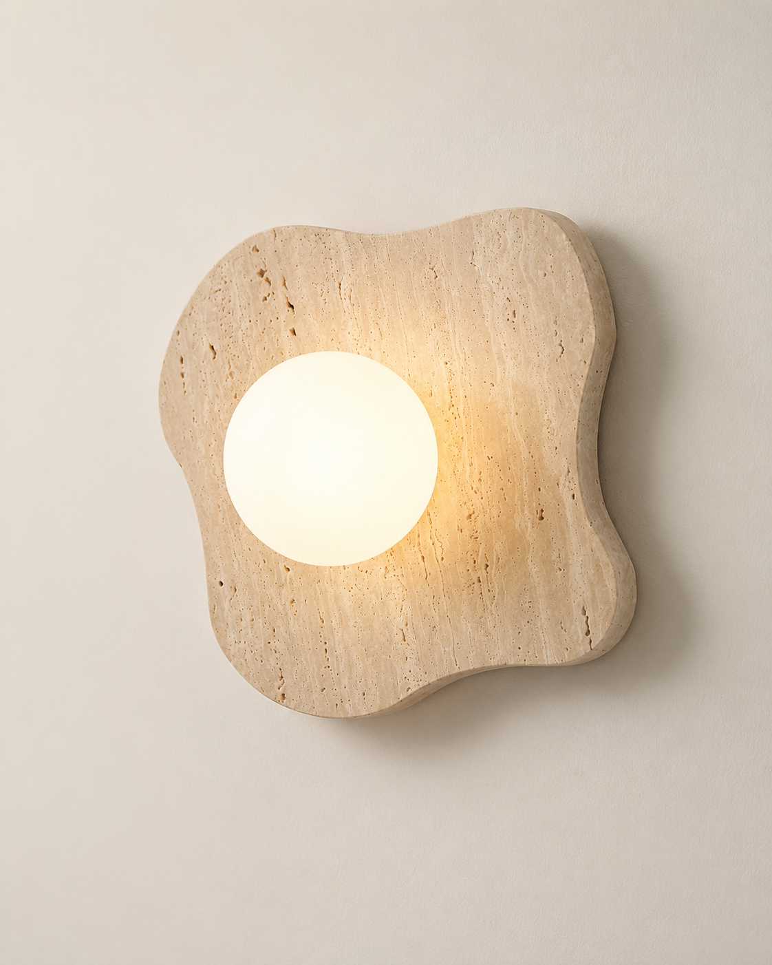 Travolith Organic Travertine Globe Wall Sconce – Modern Wabi-Sabi Bedside Light - product view 7
