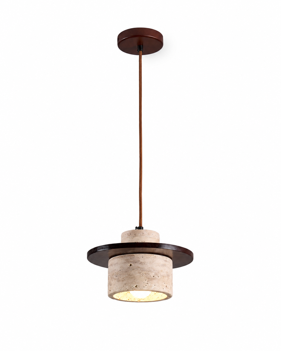 Travolith Model 6149 Natural Yellow Travertine & Wood Pendant Light – E27 Hanging Lamp - product view 4