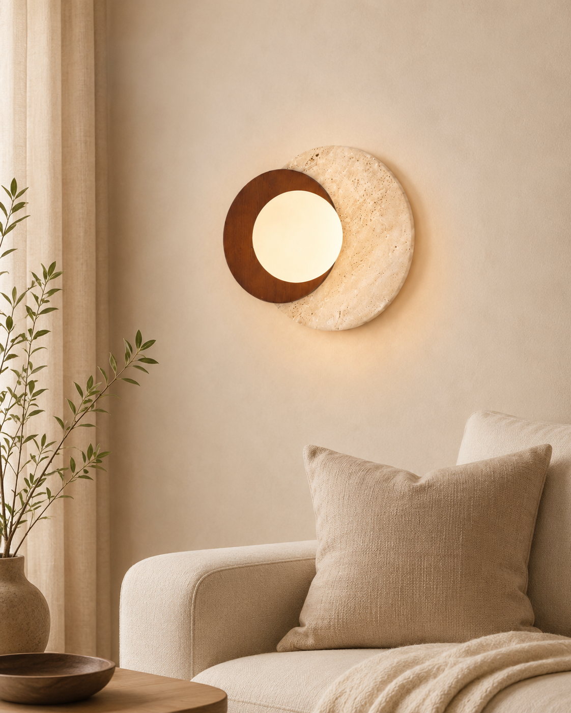 Travolith Japanese Wabi-Sabi Travertine LED Wall Sconce for Bedroom, Living Room, Stairway and Hallway - product view 4