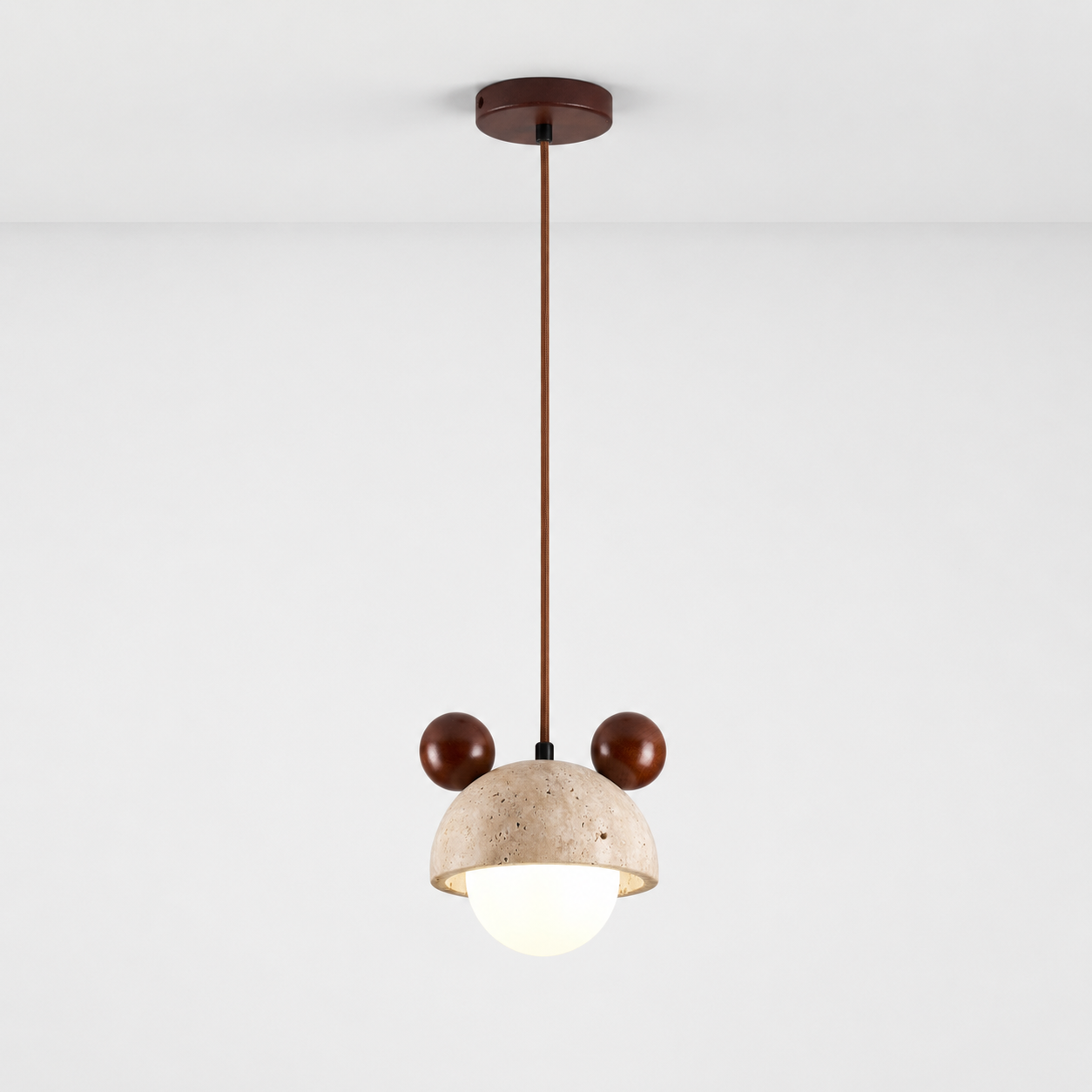 Travolith Wabi-Sabi Yellow Travertine & Wood Pendant Light – Vintage Bedside Hanging Lamp - product view 4