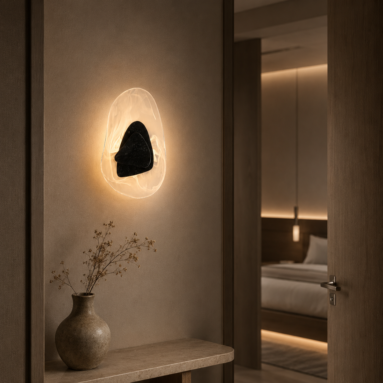 Travolith Black Travertine Glass Wall Light – Sculptural Warm LED Sconce for Modern Interiors - product view 3