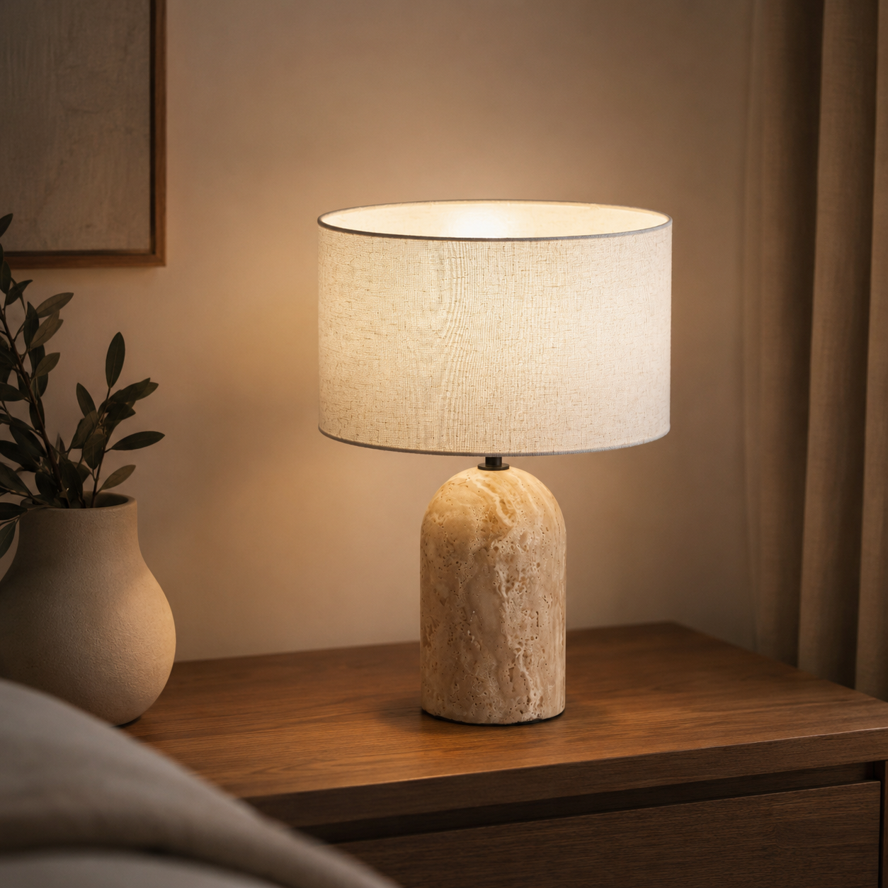 Travolith Travertine & Linen Table Lamp - Model 6703 - product view 8