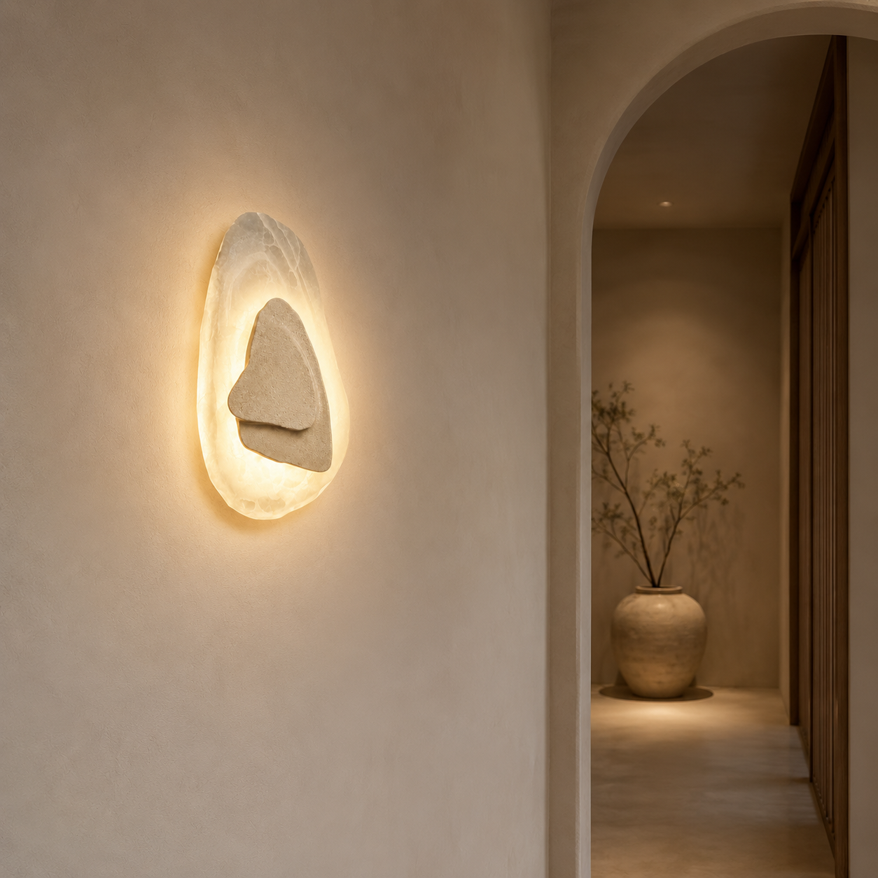 Travolith Wabi-Sabi Yellow Travertine LED Wall Sconce – Warm Ambient Light for Bedroom, Hallway & Hotel Interiors - product view 5