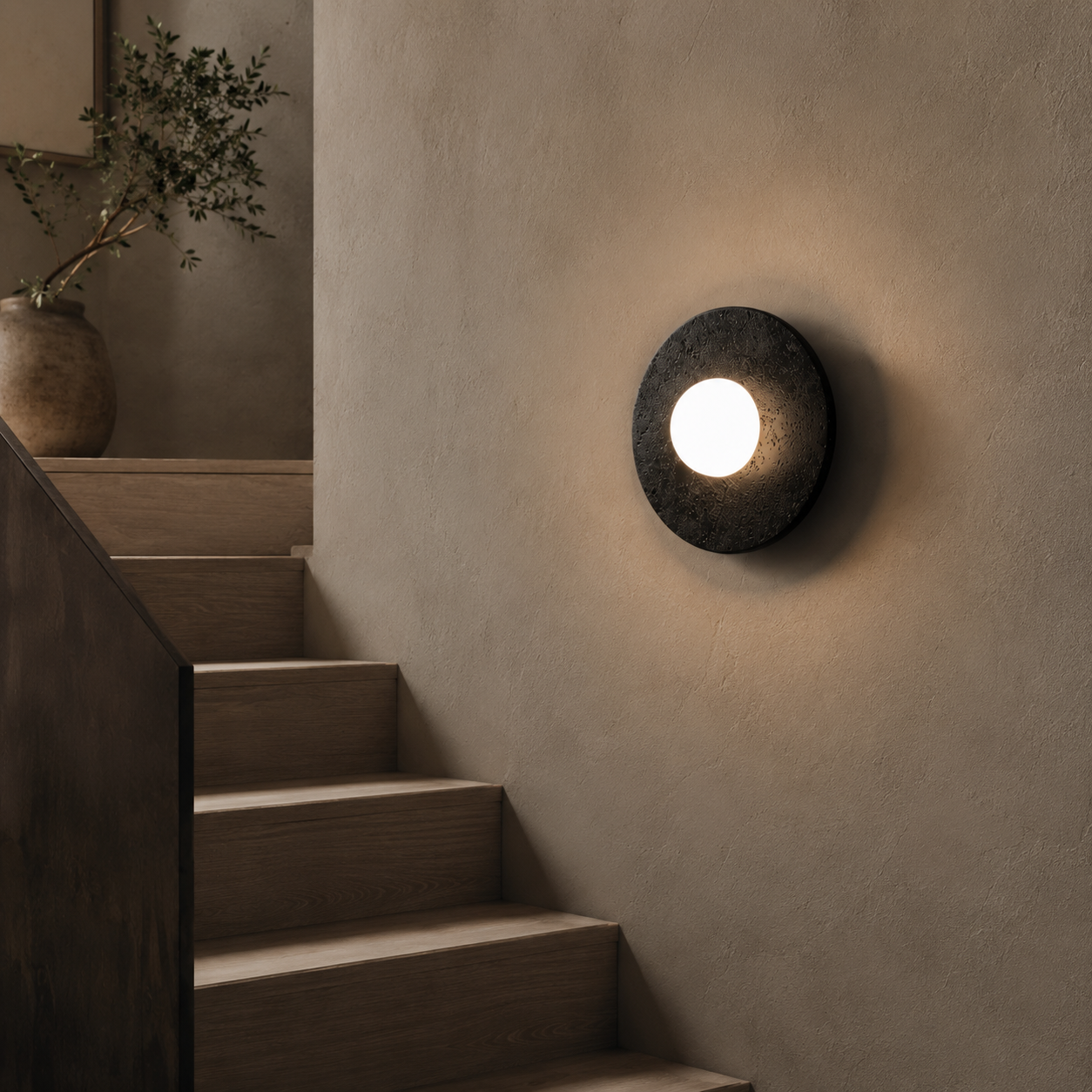 Travolith Round Travertine Wall Light – Natural Stone and Glass Sconce Available in Three Sizes - product view 4
