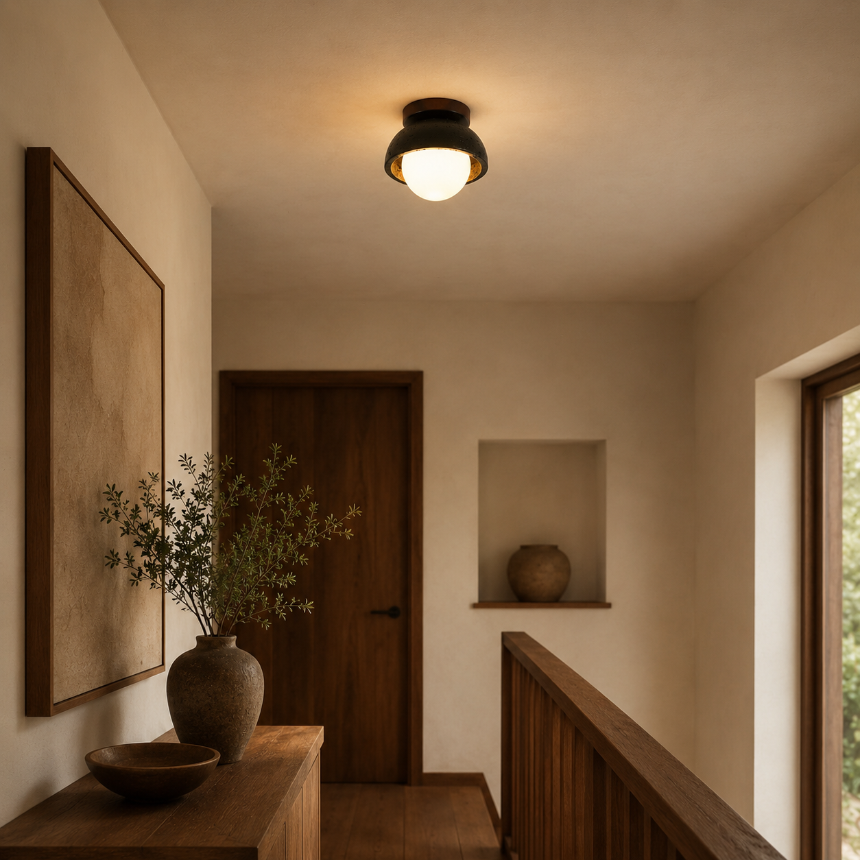 Travolith 6905 Black Travertine Ceiling Lamp – Compact Natural Stone Fixture with Warm Wood Detail - product view 5