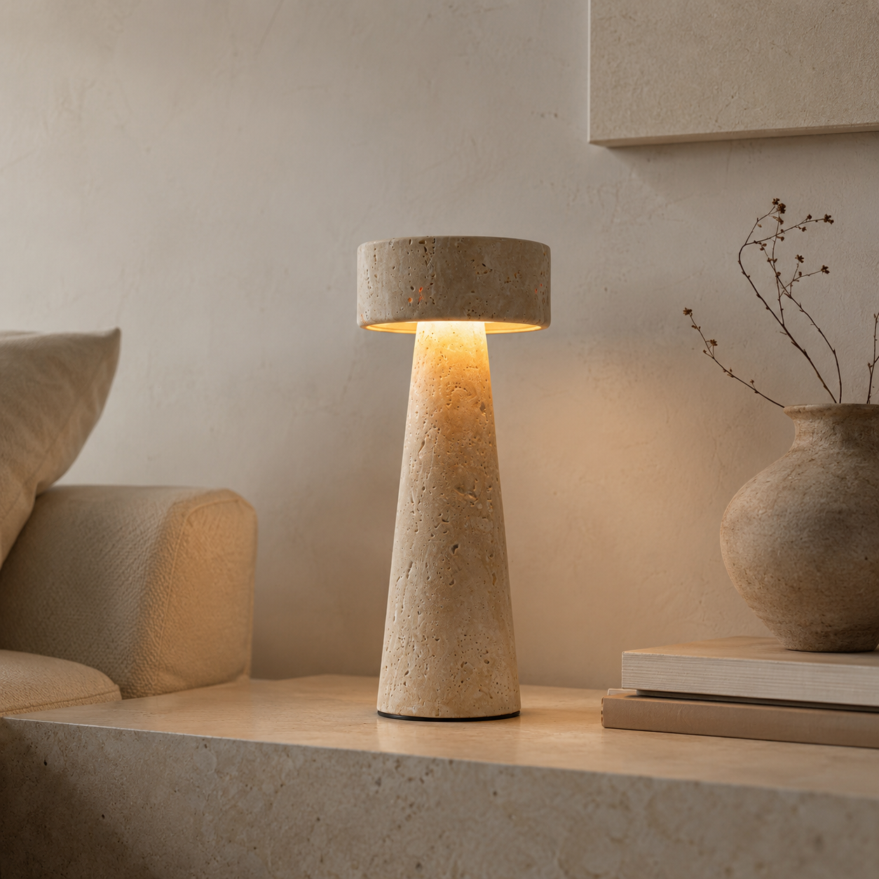 Travolith Travertine & Linen Table Lamp - Model 6702 - product view 6