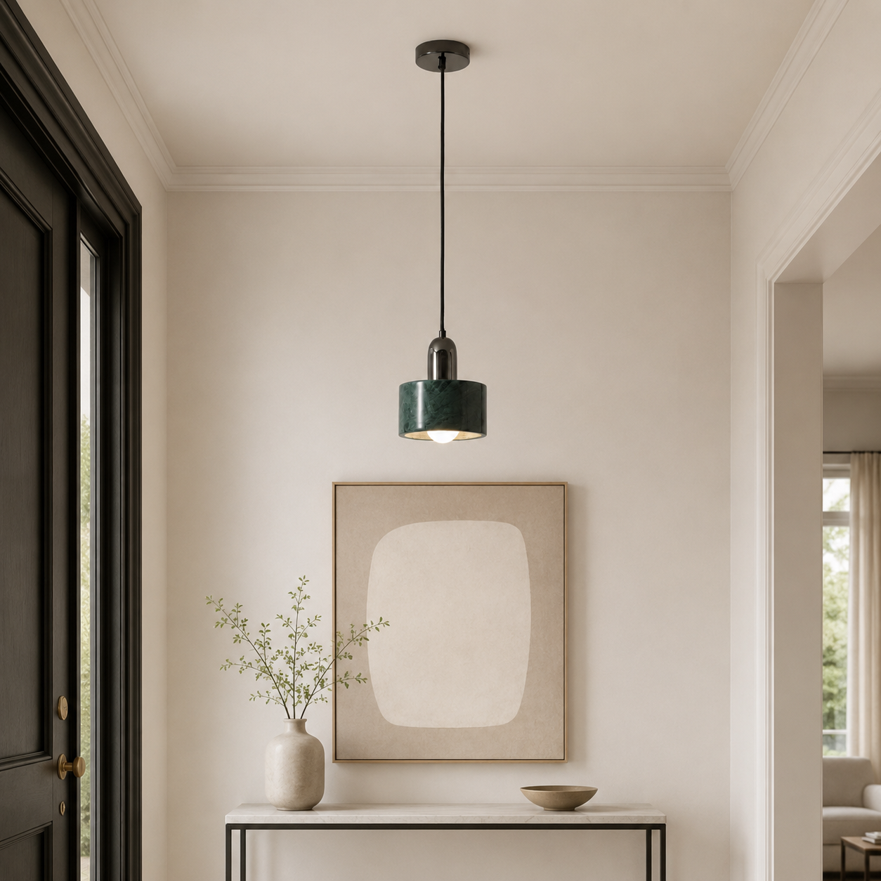 Travolith 6521 Natural Green Stone Pendant Light – Black Metal E27 Hanging Lamp - product view 8
