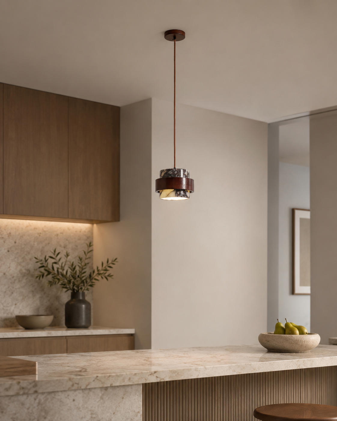 Travolith Graphic Stone Pendant Light – Modern Natural Stone Ceiling Lamp with Brass & Black Metal Frame - product view 4