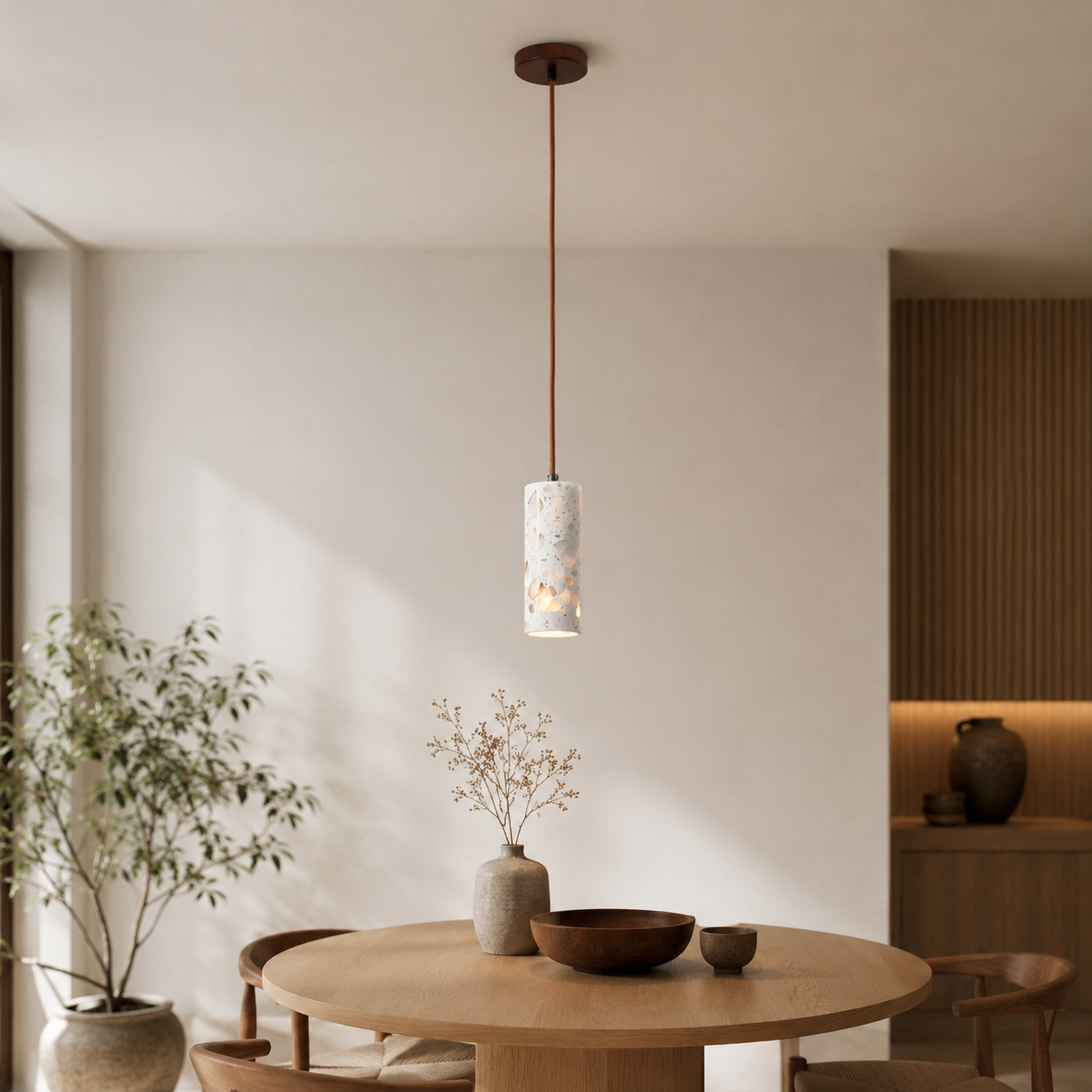 Travolith Model 6520 Natural Wood LED Pendant Light | Minimalist Translucent Stone Style Hanging Lamp for Modern Interiors - product view 6