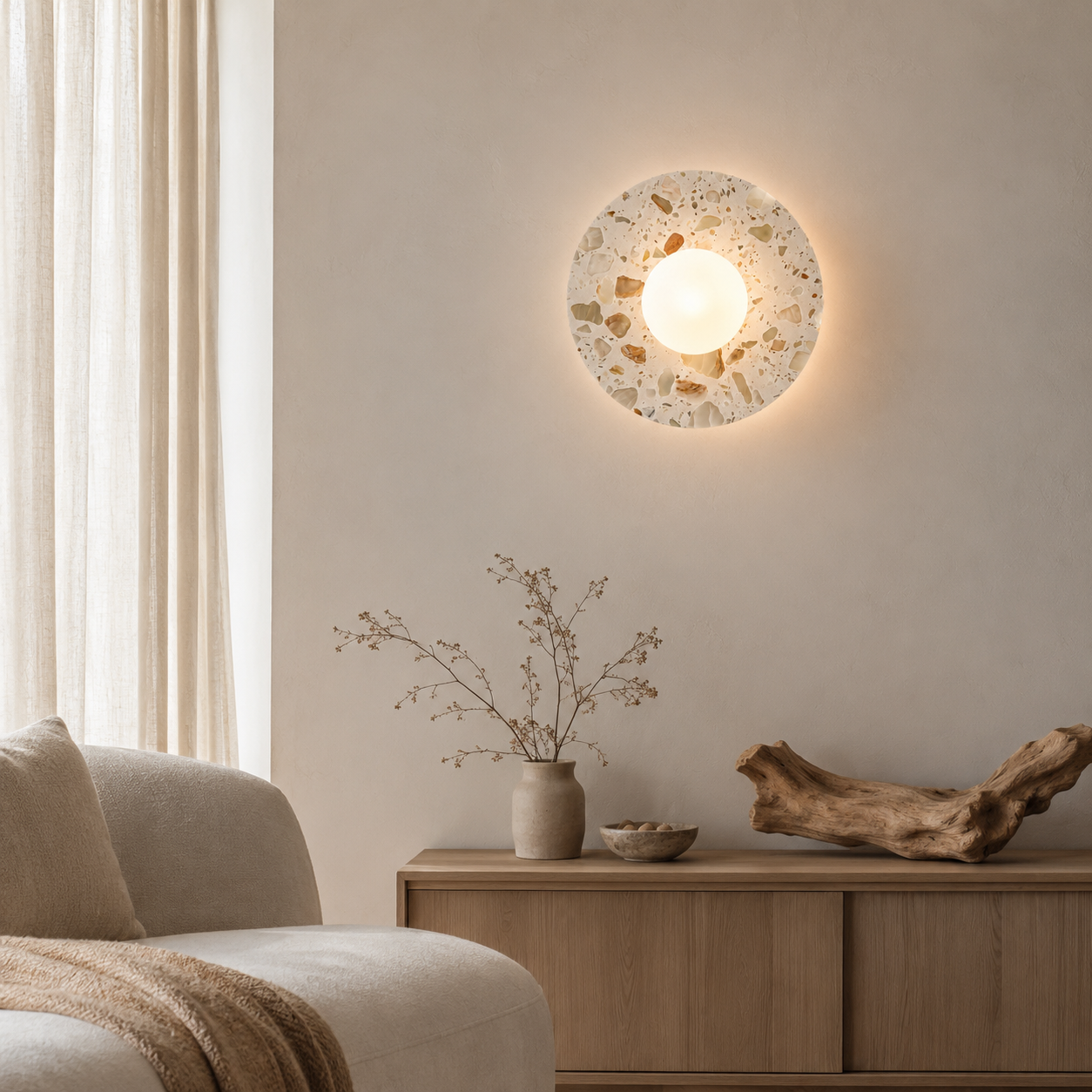 Travolith Nordic Solace Yellow Travertine LED Wall Sconce – Minimal Bedside & Hallway Light - product view 2