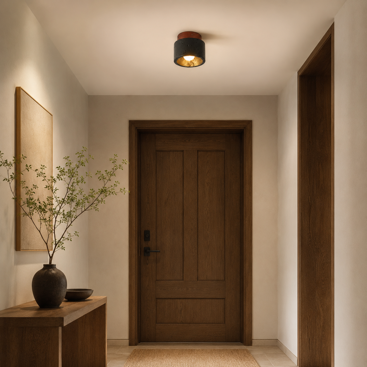 Travolith 6906 Black Travertine Ceiling Light – Compact Natural Stone Fixture with Wood Canopy - product view 6