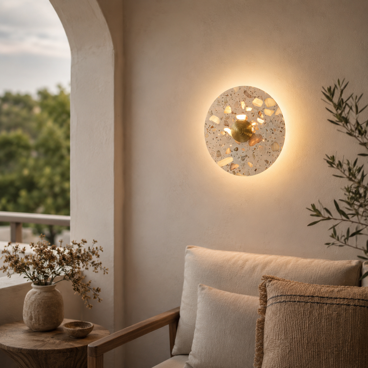 Travolith French Cream Translucent Stone LED Wall Sconce – Sculptural Bedside & Stairway Light - product view 6