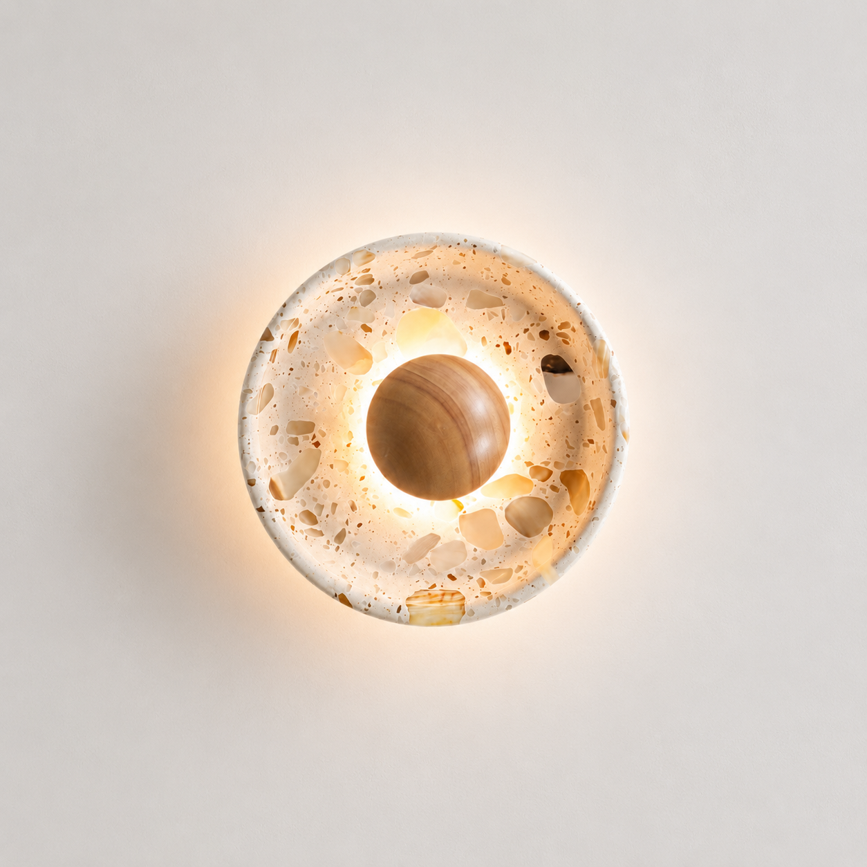 Travolith Amber Cove Travertine LED Wall Lamp – Wabi-Sabi Half-Dome Bedside Sconce - product view 5