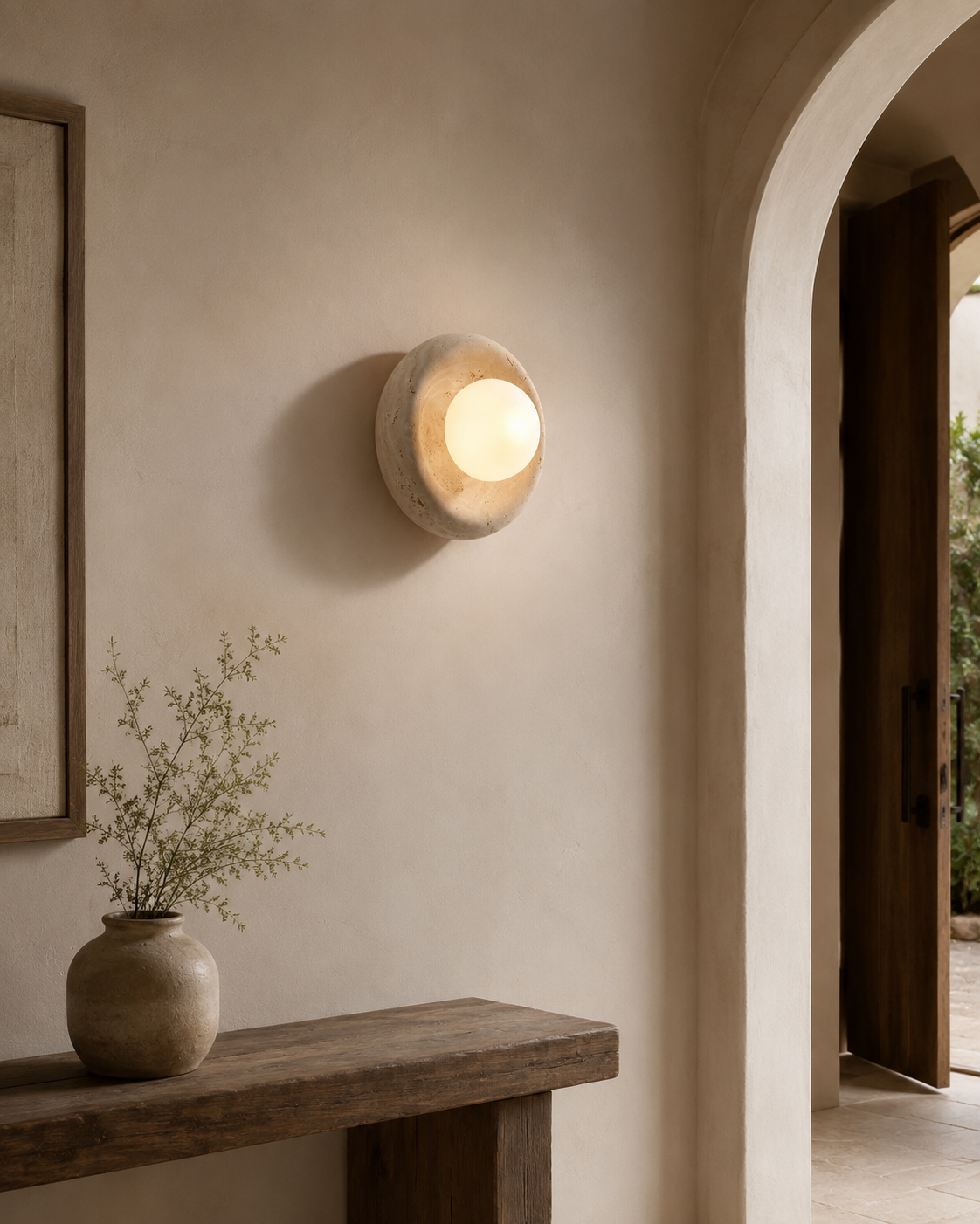 Travolith Natural Travertine Ring Wall Sconce – Modern Stone Globe Light for Bedroom & Entryway - product view 7