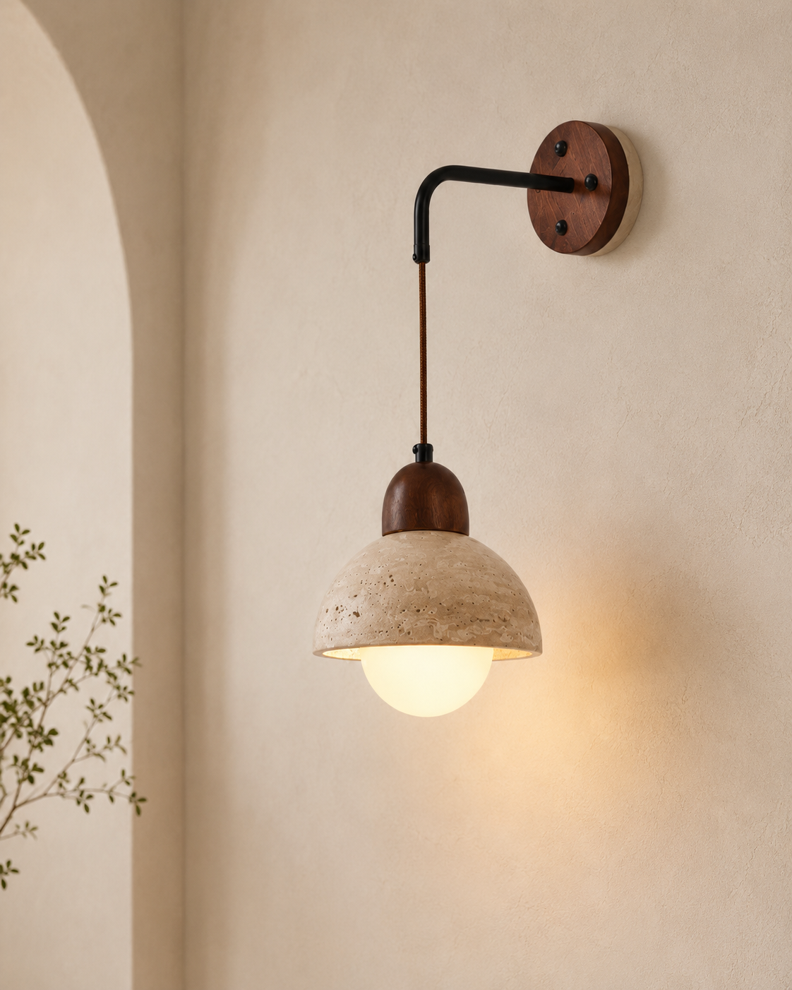 Travolith Wabi-Sabi Travertine Wall Sconce – Japanese Vintage Bedside Light for Living Room, Stairway & Hallway - product view 6