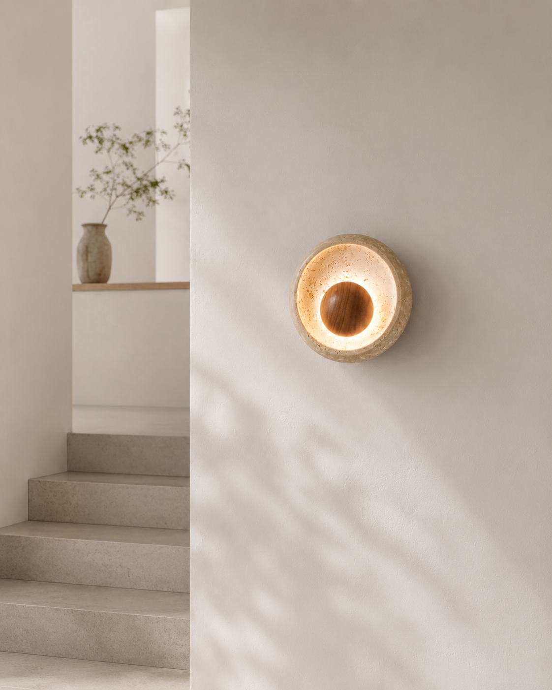 Travolith Modern Natural Travertine Halo Wall Sconce – Textured Stone Accent Light for Bedroom, Entryway and Living Room - product view 5