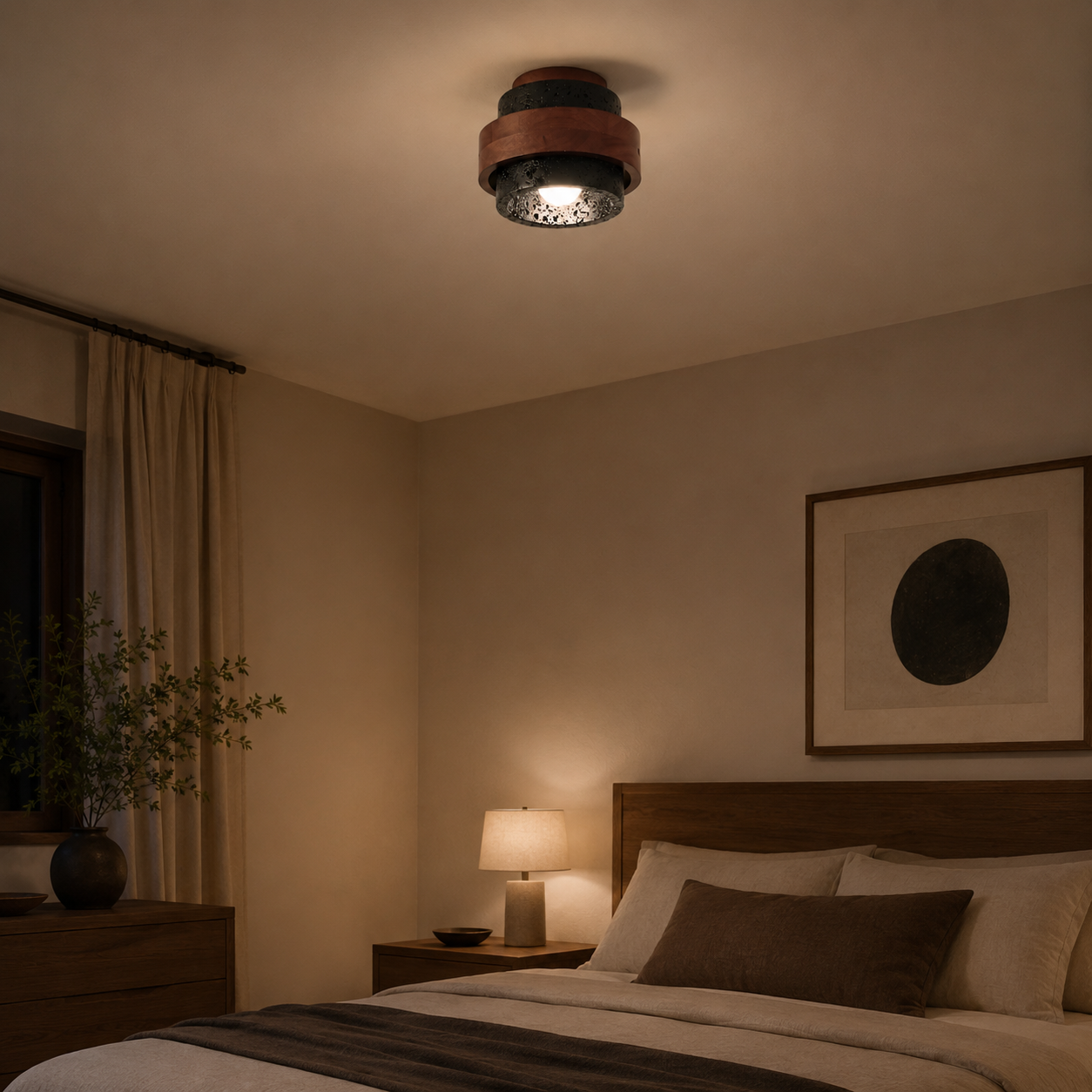 Travolith 6903 Black Travertine Flush Mount – Wood-Wrapped Natural Stone Ceiling Light - product view 8