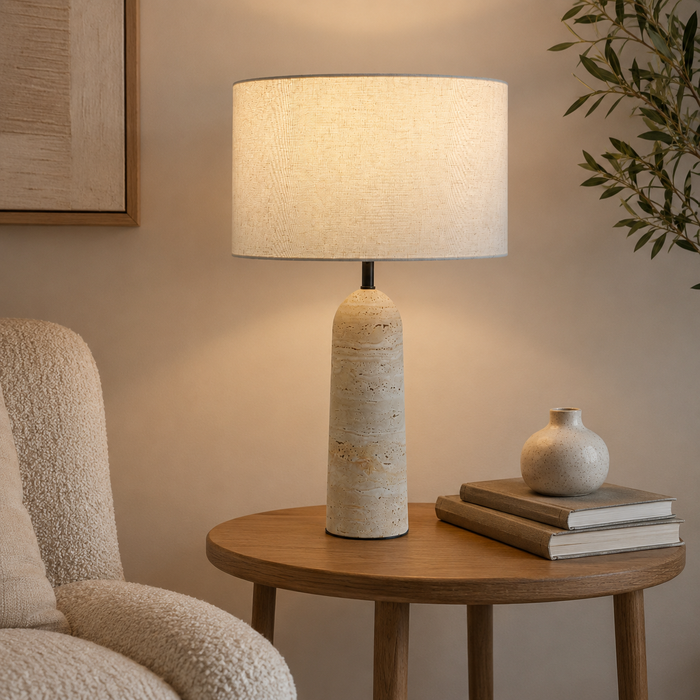 Travolith Sculptural Stone Table Lamp – Warm LED Bedside Night Light for Bedroom, Desk & Boutique Hotel Decor