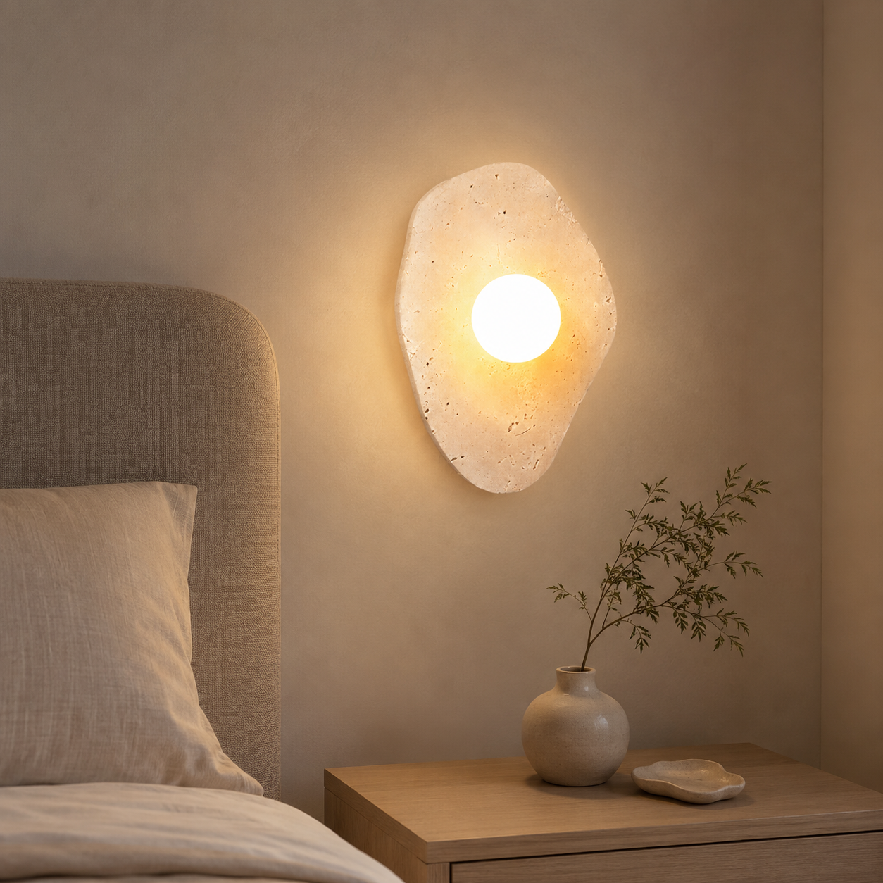 Travolith Wabi-Sabi Travertine Wall Sconce – Natural Stone Ambient Light for Bedroom, Entryway & Hallway - product view 1